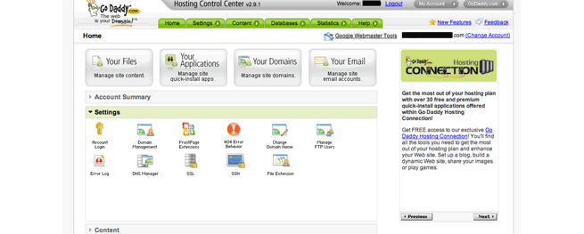 Godaddy control Panel overview